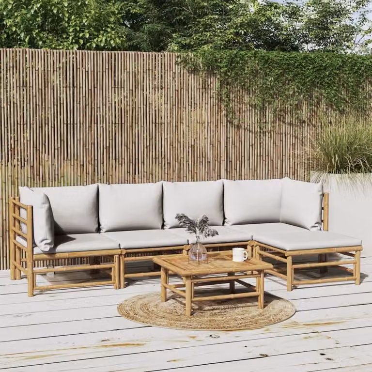Maison Exclusive - Set da giardino da 6 pezzi con cuscini grigio chiaro in bambù