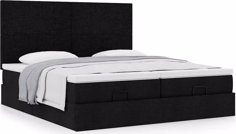Struttura Letto Pouf con Materassi Nero 160x200 cm in Tessuto