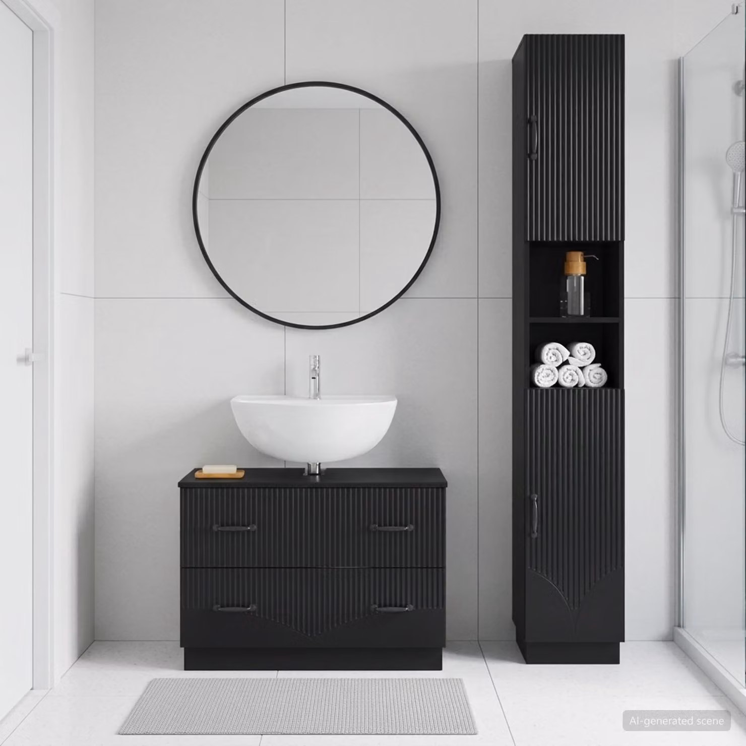 Set di mobili da bagno vidaXL HOORN composto da 2 pezzi, armadio a muro e mobile sottolavabo, colore nero opaco