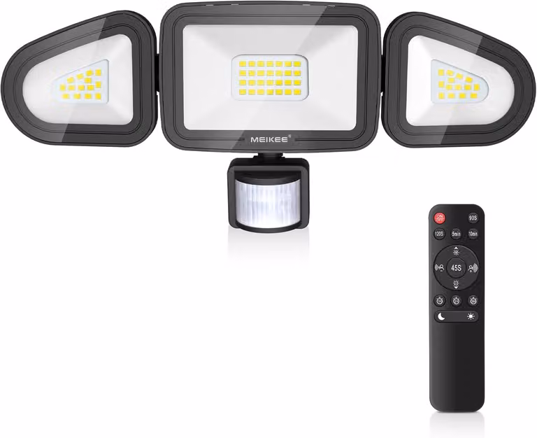Fareto LED da 42W con sensore di movimento, 3600 lumen, 6500K, grado di protezione IP66, modello a 3 luci