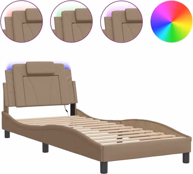 Letto singolo | Letto per adulti | Giroletto Viana con LED senza Materasso Cappuccino 80x200 cm