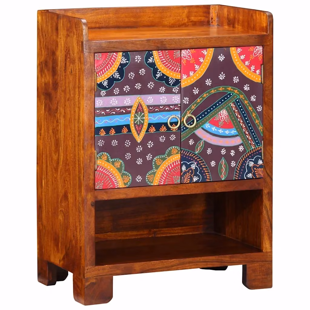 Mobile porta scarpe moderno vidaXL in legno di acacia marrone con ante e scaffale aperto L/P/H: 55 x 35 x 75 cm – 2