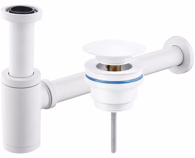 CERANO - Sifone per lavabo - ottone - DN32 mm con scarico click-clack e troppopieno - bianco