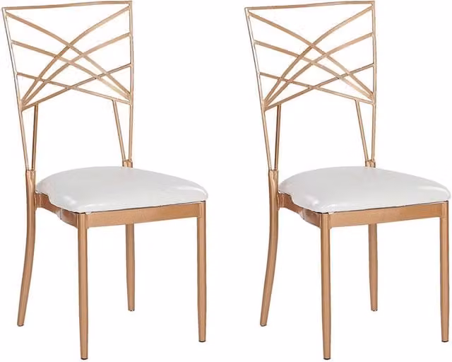 Set di 2 sedie da pranzo BELIANI in ecopelle bianca e metallo dorato con stile moderno e glam, impilabili