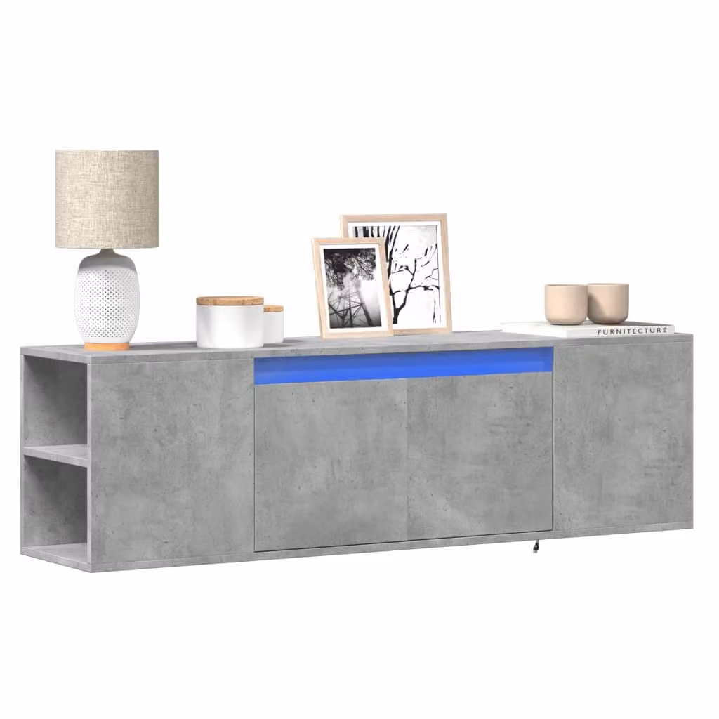 Mobile TV a parete vidaXL con luci LED integrate, Grigio Cemento, L 135 cm x P 31 cm x H 39,5 cm