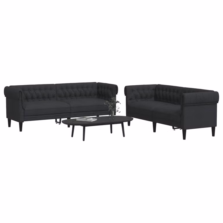 Set di 2 Divani Moderni vidaXL in Tessuto Nero con Struttura in Legno per Soggiorno