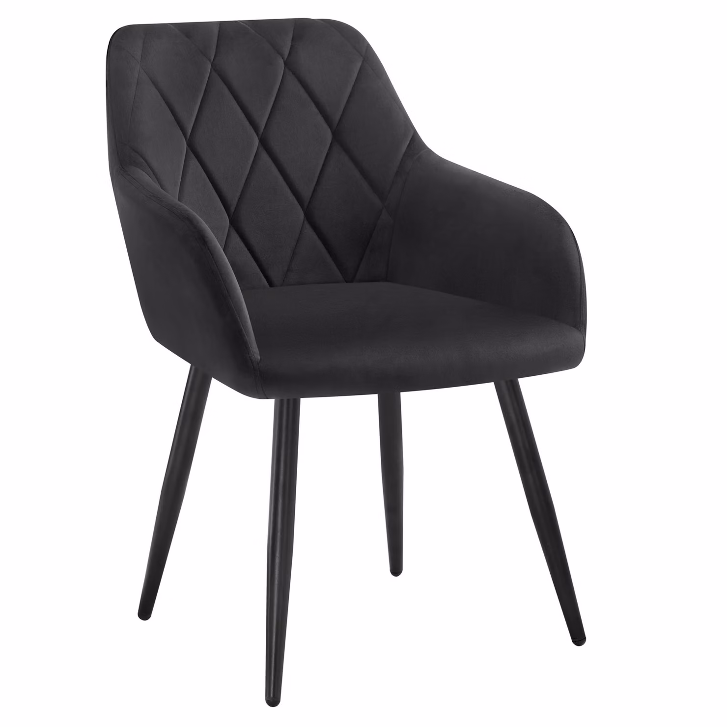 WOLTU 1x sedia da sala da pranzo con schienale a braccioli, sedia da sala da pranzo con rivestimento in velluto, comoda sedia imbottita, sedia da cucina con gambe in metallo, nero