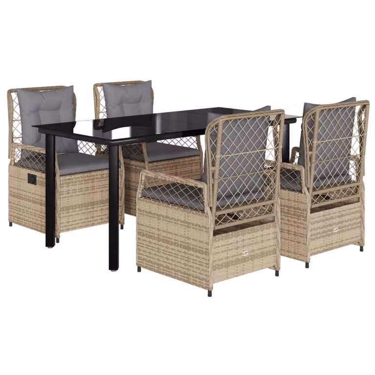 Set da Pranzo da Giardino 5 pz con Cuscini Beige in Polyrattan