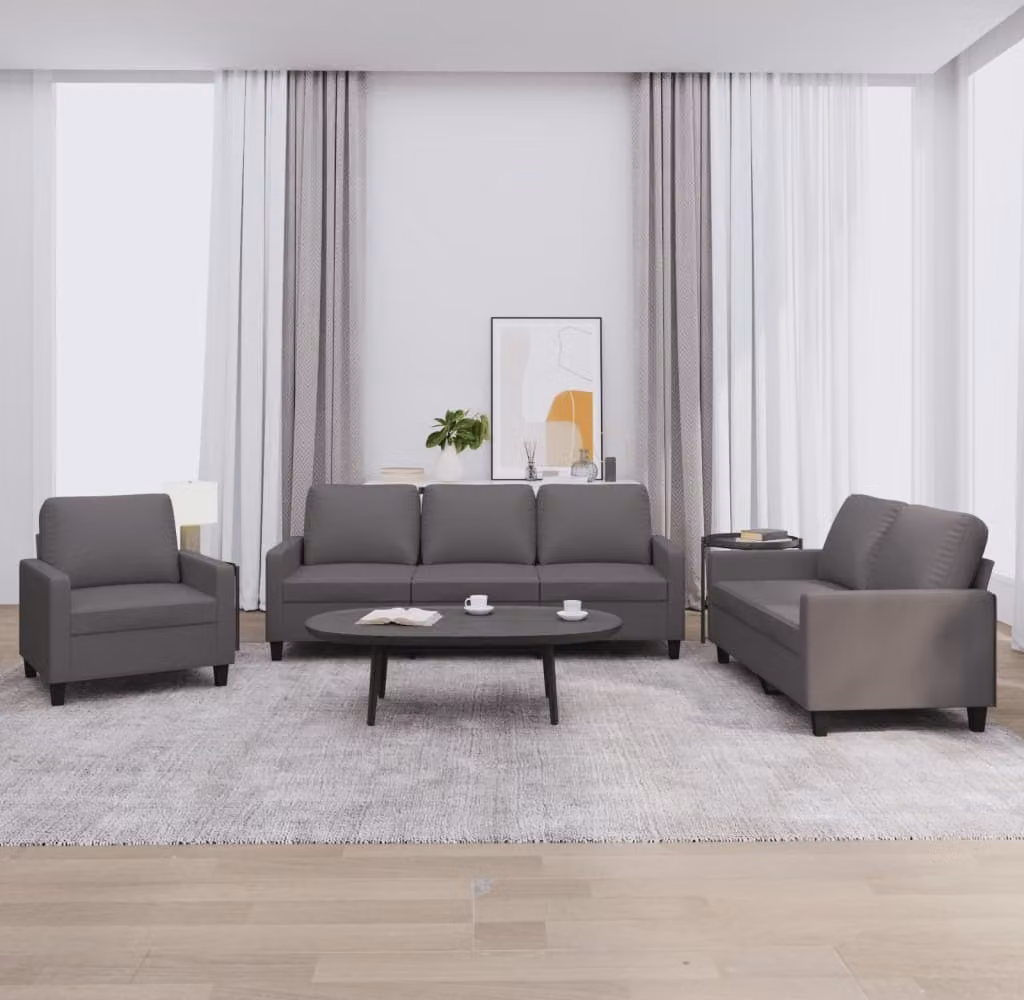 Maison Exclusive - Set divano 3 pezzi con cuscini, grigio, ecopelle