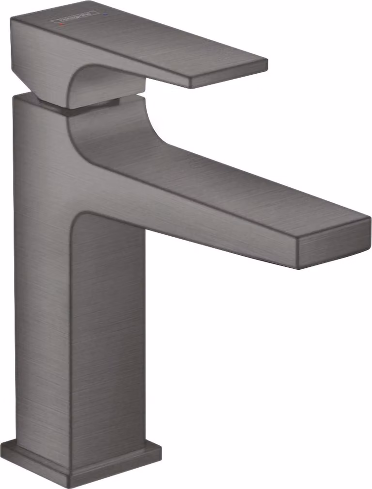 hansgrohe Metropol, miscelatore monocomando per lavabo 110, maniglia a leva, set di scarico push-open, cromo nero spazzolato, 1 pz.
