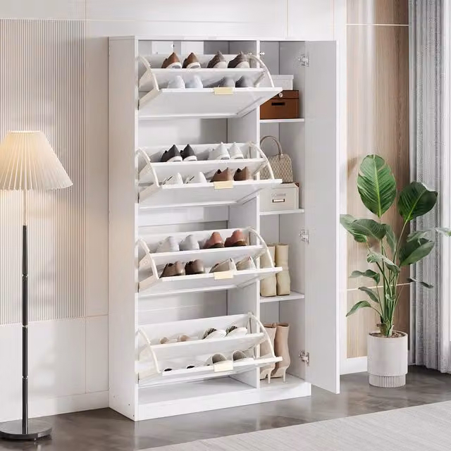 Scarpiera con specchio salvaspazio ¨C Minimal ¨C bianco legno 80x147x24 cm