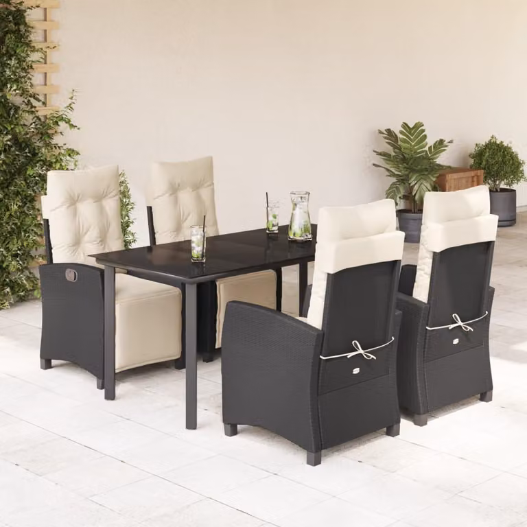 Set da Pranzo da Giardino vidaXL 5 pz in Polyrattan Nero con Piano in Vetro