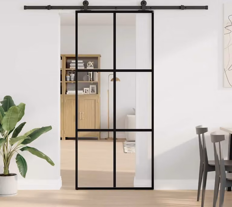 Porta Scorrevole con Ferramenta 90x205cm Vetro ESG Alluminio