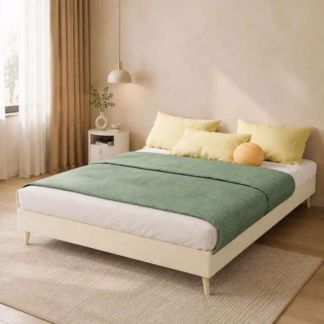 Letto Mivray rivestito in velluto beige con struttura in metallo e illuminazione LED L/P: 140 x 200 cm