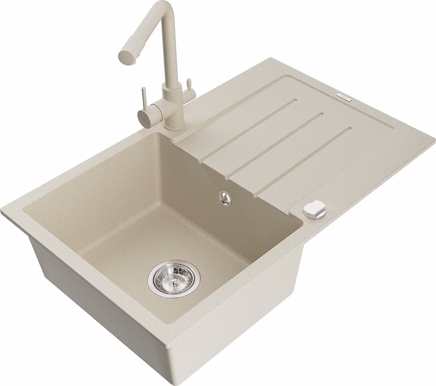 Mexen Bruno lavello da cucina in granito a 1 vasca con gocciolatoio e miscelatore da cucina Duero, beige - 6513-69-671600-69