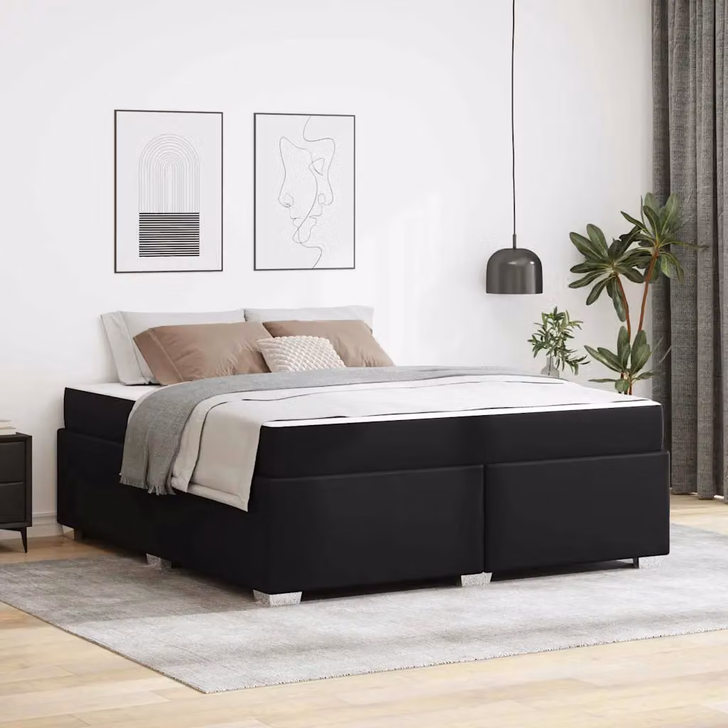 vidaXL Struttura del letto moderna in tessuto nero con telaio in metallo e doghe fisse L/P/H: 181 x 180 x 201,5 cm – 1
