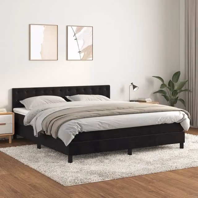 Letto Ibrido vidaXL con Giroletto a Molle e Materasso in Velluto Nero e Bianco L/P/H: 203 x 180 x 78 cm – 1