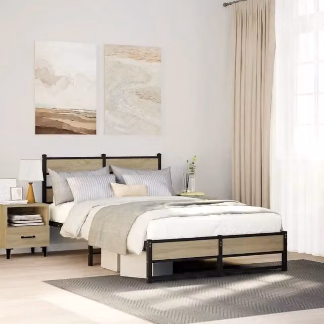 Struttura Letto Design Mania in Rovere Sonoma e Metallo, Colore Marrone, L 120 x P 200 cm
