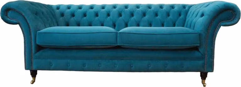 Chesterfield Dreisitzer Blau Stoff Wohnzimmer Design Polster Sofa