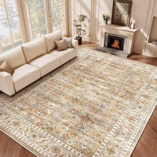 Tappeto da Soggiorno Vintage Pieghevole - Tappeto da Soggiorno Pieghevole Superzitto Antiscivolo con Motivo di Fiori Grande, Misura 240 x 340 cm