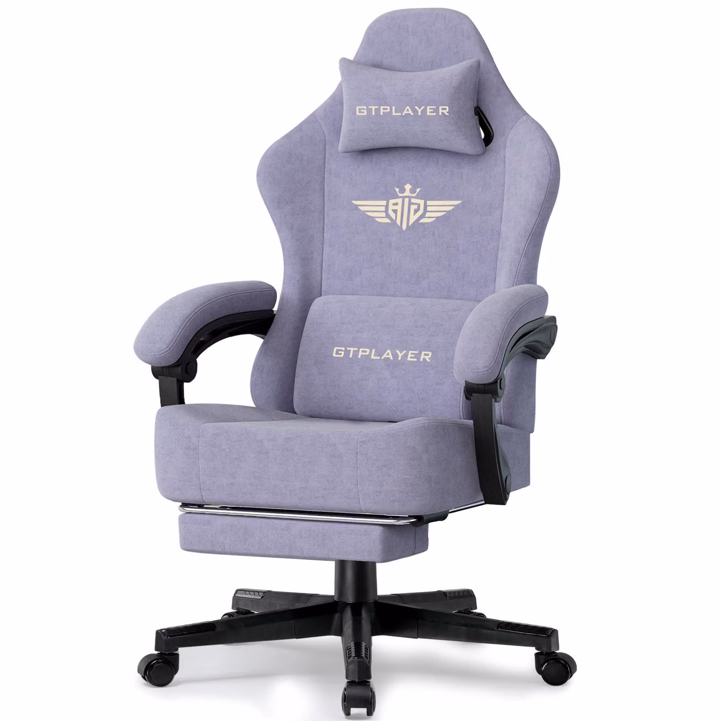 GTPLAYER sedia da gioco Poltrona da gioco ergonomica Sedia da scrivania Sedia da ufficio con superficie in tessuto Cuscino di seduta a molla, braccioli di collegamento, con poggiapiedi