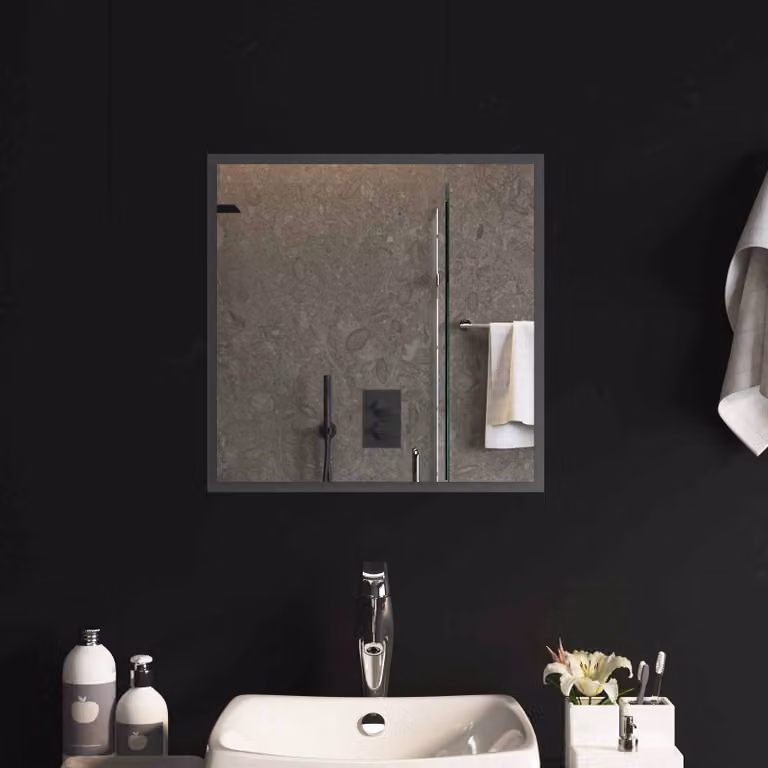 Specchio da bagno moderno vidaXL con luce LED, vetro temperato, nero, 50 x 50 cm