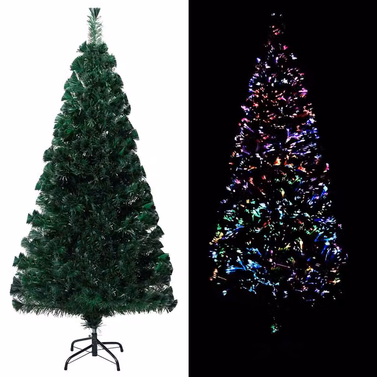 Albero di Natale con LED RGB e Fibra Ottica vidaXL, Verde, Altezza: 150 cm