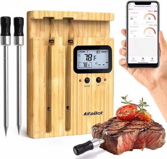 Termometro di carne Termostato intelligente Bluetooth 2 sonde 150m di portata Regolazione tramite app Cucina forno griglia