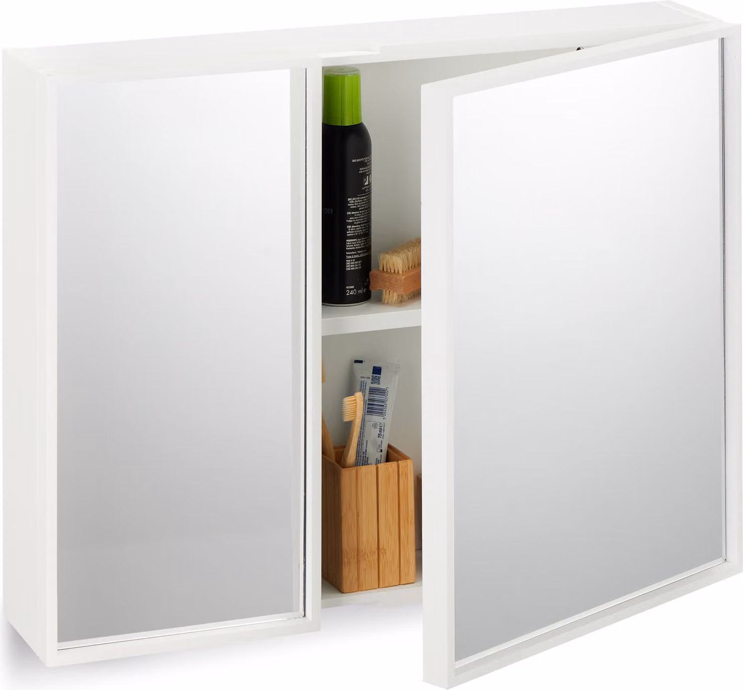 Armadietto a specchio Relaxdays, a 2 ante, armadietto da bagno con specchi su entrambi i lati, L x P x A: 50 x 65 x 15,5 cm, armadietto sospeso da bagno, bianco