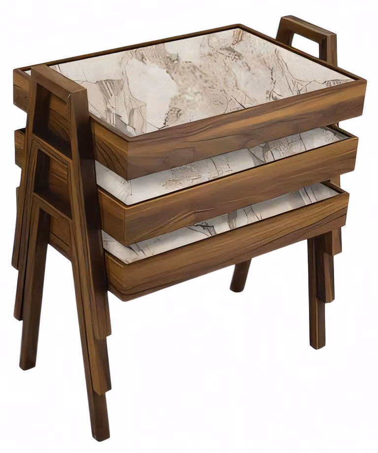 Elegantes Beigefarbenes Couchtisch-Set aus Holz im modernen Stil
