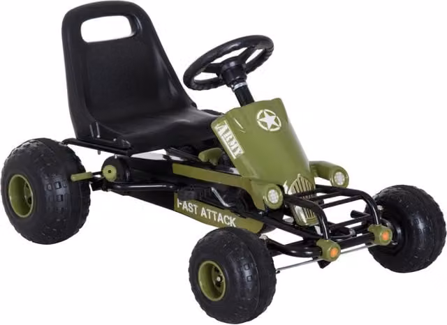 Go Kart Zephmum per bambini da 3 a 6 anni con freno a mano e sedile regolabile, Verde, L: 99 cm, P: 65 cm, H: 56 cm – 1