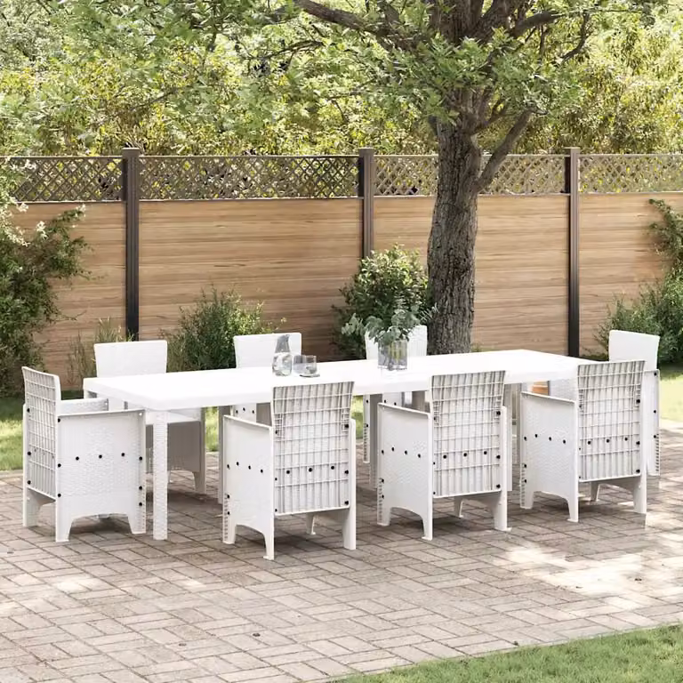 vidaXL Tavolo da giardino rettangolare in polyrattan bianco L: 300 cm, P: 100 cm, H: 73 cm
