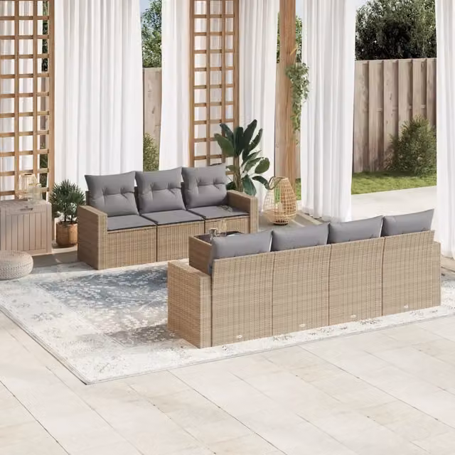 vidaXL Set Divano da Giardino 8 pz in Polyrattan con Cuscini Beige e Grigio – 1