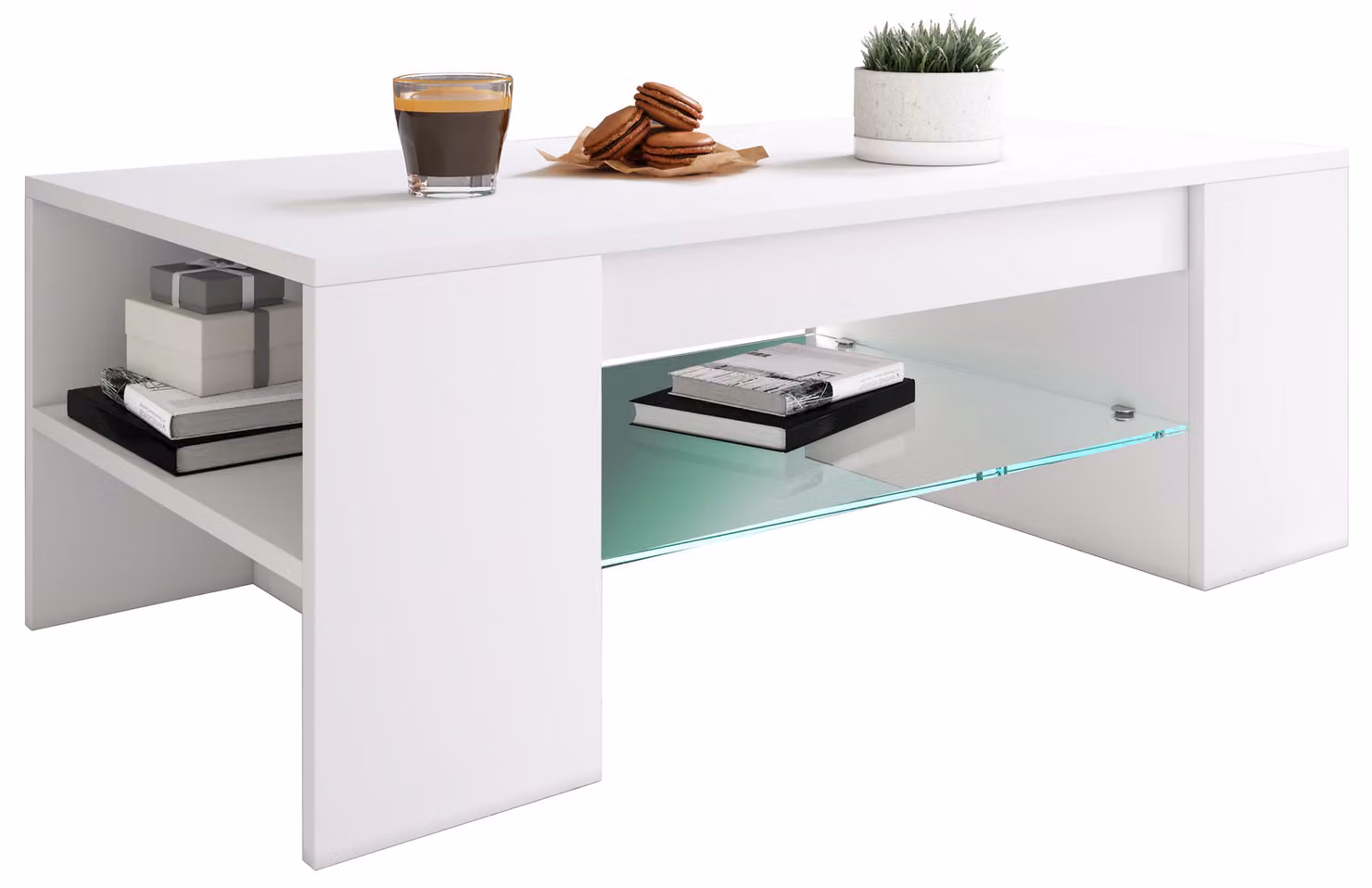 Tavolino in legno con vetro di sicurezza ESG | Sofatic con spazio di archiviazione sufficiente | Dimensioni ca. H. 35 x W. 100 x D. 50 cm | Tavolo da soggiorno - Tunas