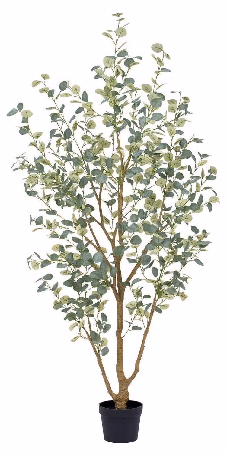 Albero di eucalipto artificiale, altezza 210 cm, con 689 foglie di seta, colore verde