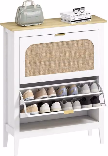 Scarpiera Slim Xylo con 2 Ante in Rattan Bianco L: 80 cm, P: 24 cm, H: 95,5 cm