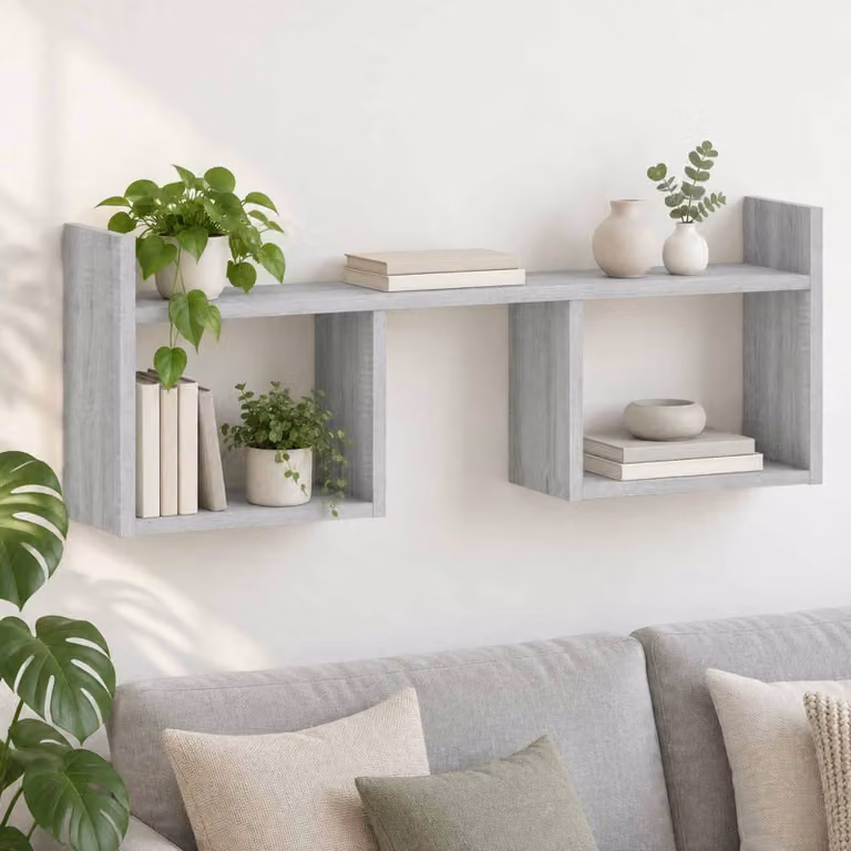Scaffale da parete moderno vidaXL in legno e MDF grigio L: 90 cm, P: 32 cm, H: 17 cm