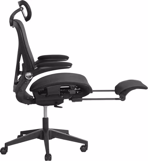 Sedia da ufficio ergonomica pieghevole con supporto lombare, poggiatesta 3D, braccioli ribaltabili e poggiapiedi, in rete traspirante, nero