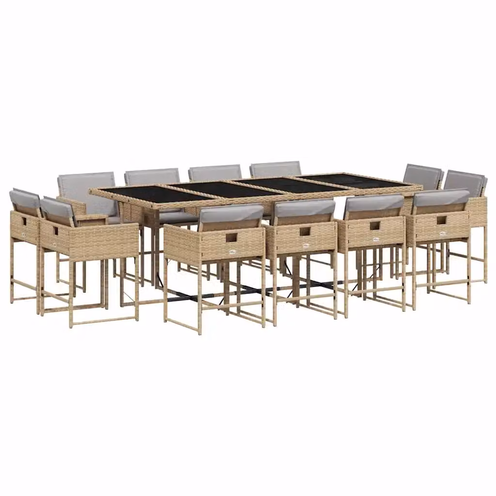 Set da giardino vidaXL in polyrattan da 13 pezzi con tavolo in vetro e cuscini beige e grigi – 2