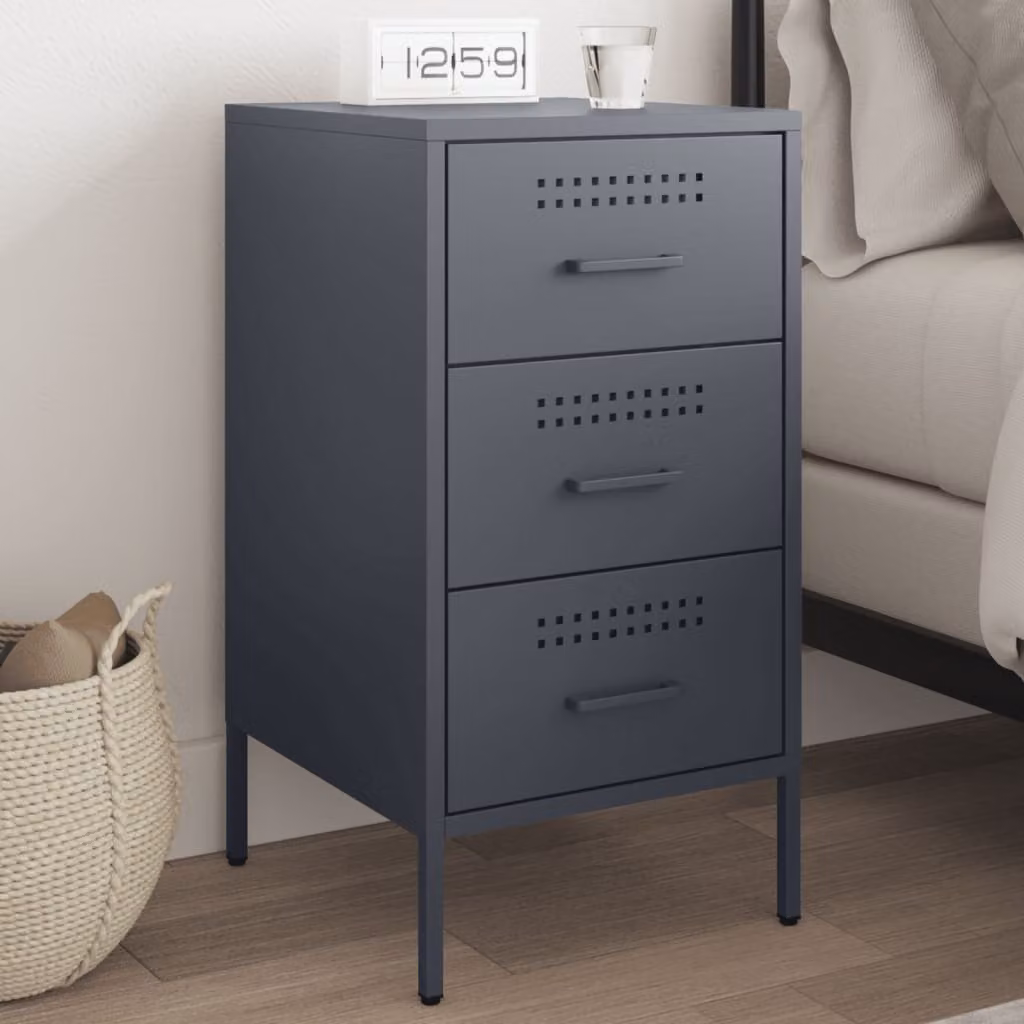 Comodino vidaXL in metallo antracite stile industrial L: 36 cm, P: 39 cm, H: 68 cm
