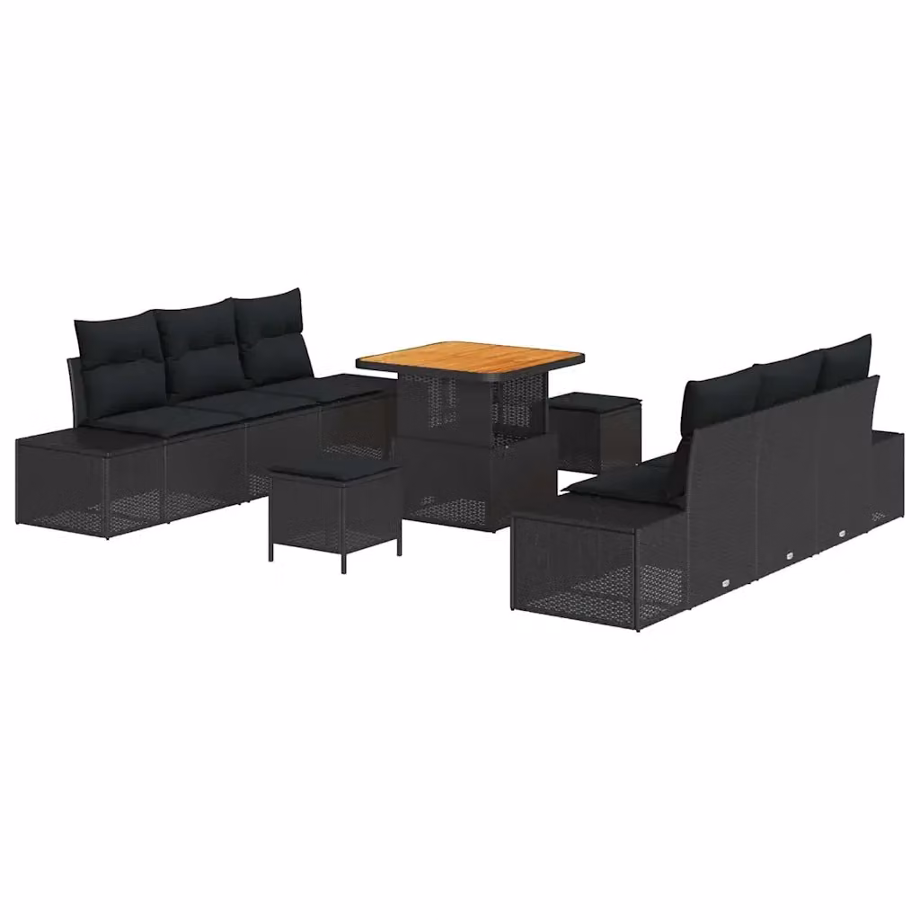 Set Divano da Giardino vidaXL 9 Pezzi in Polyrattan Nero con Cuscini e Tavolino – 2