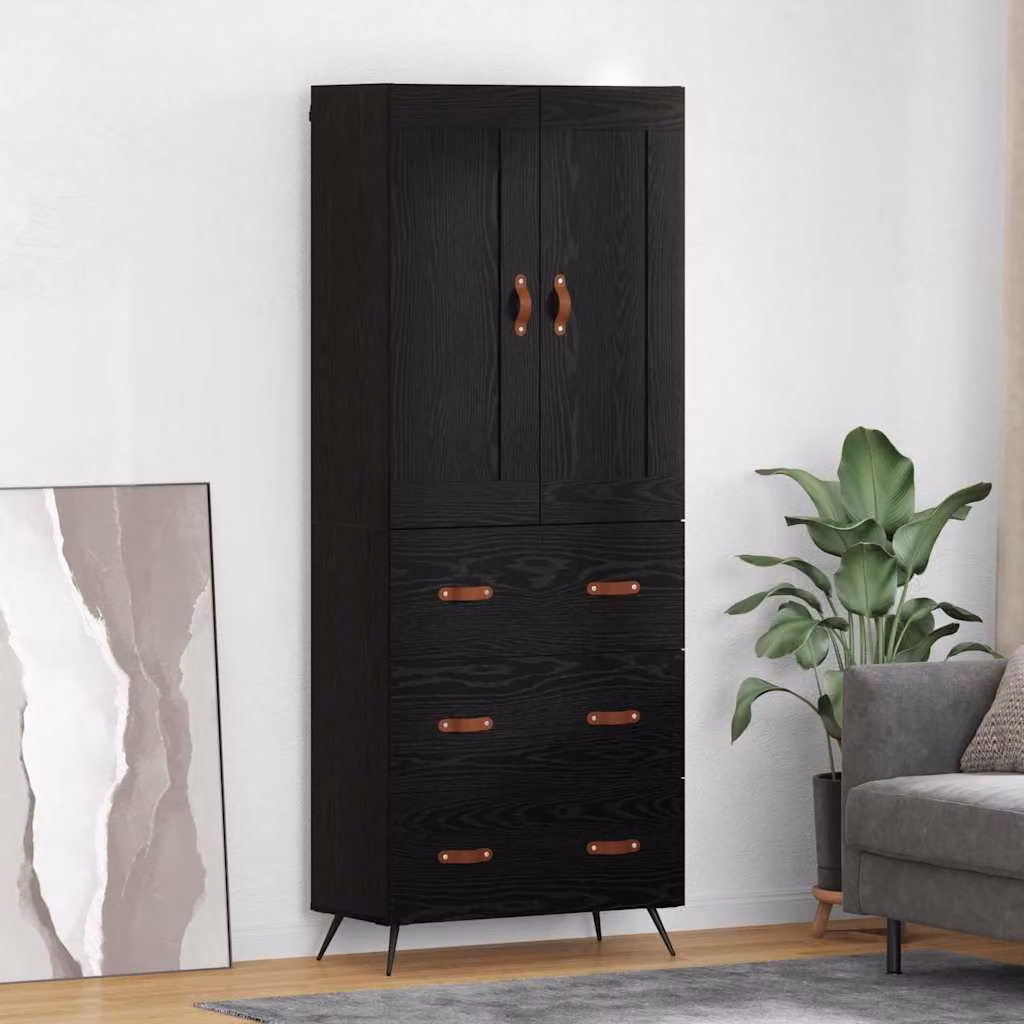 Credenza moderna vidaXL in legno ingegnerizzato MDF colore nero opaco L: 69,5 cm, P: 34 cm, H: 180 cm
