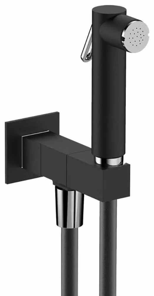 Valvole Sapho - Valvola a parete con doccia bidet manuale, quadrata, nero opaco SG108NE