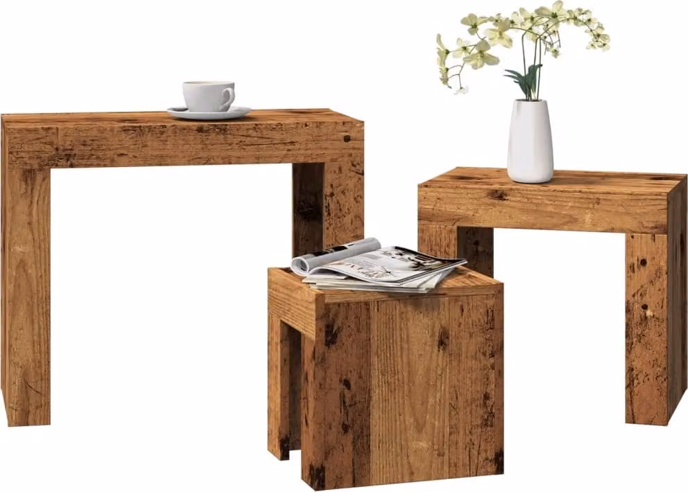 Maison Exclusive - Set di 3 tavolini effetto legno antico in materiale ligneo