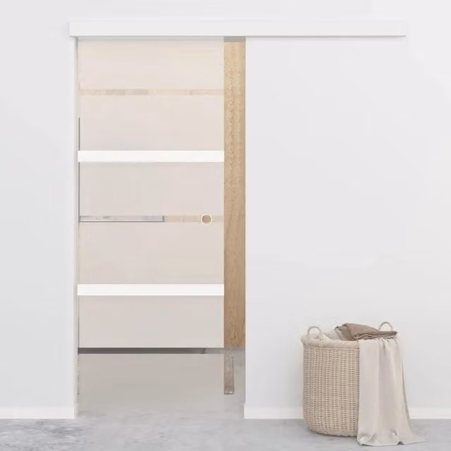 Porta Scorrevole vidaXL in Vetro Trasparente e Alluminio Argento L: 76 cm, H: 205 cm