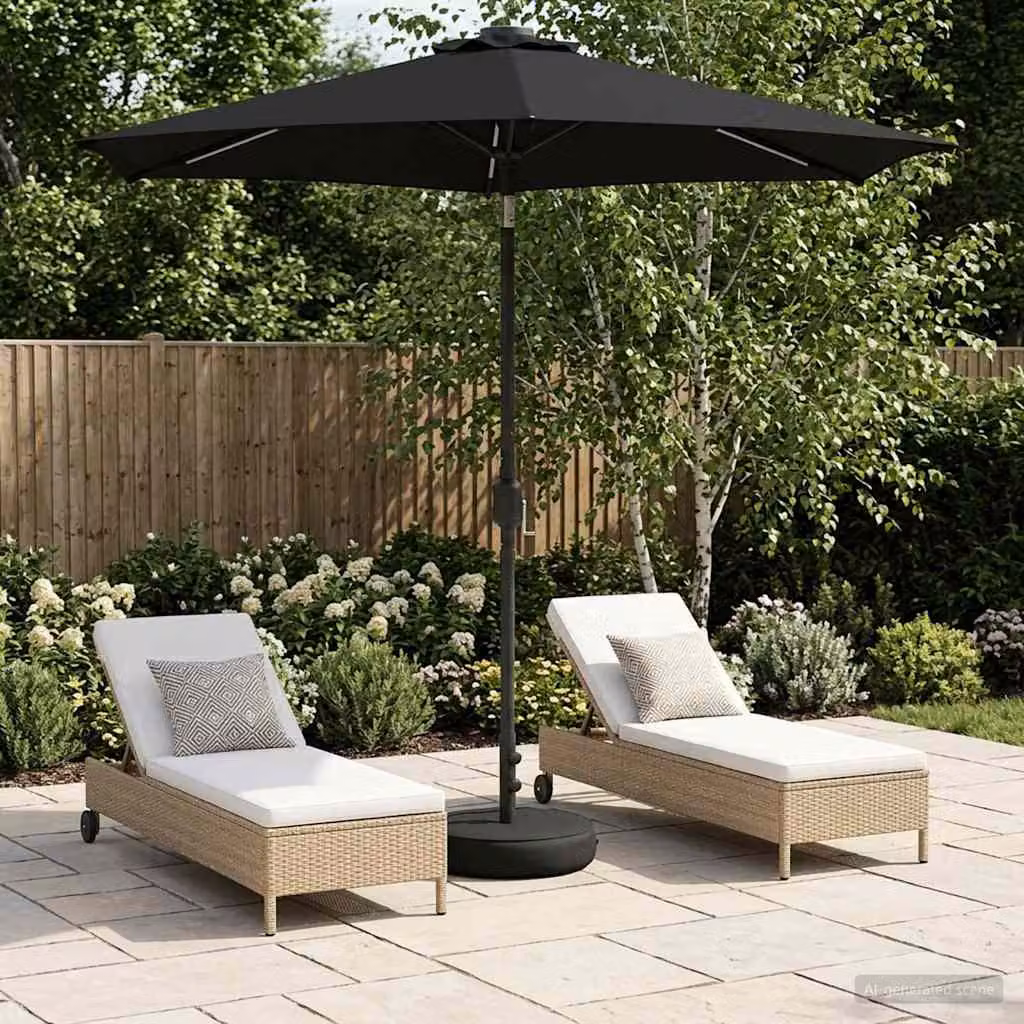 Parasol da giardino vidaXL con luci LED e base, colore nero, in poliestere, L: 230 cm x P: 230 cm