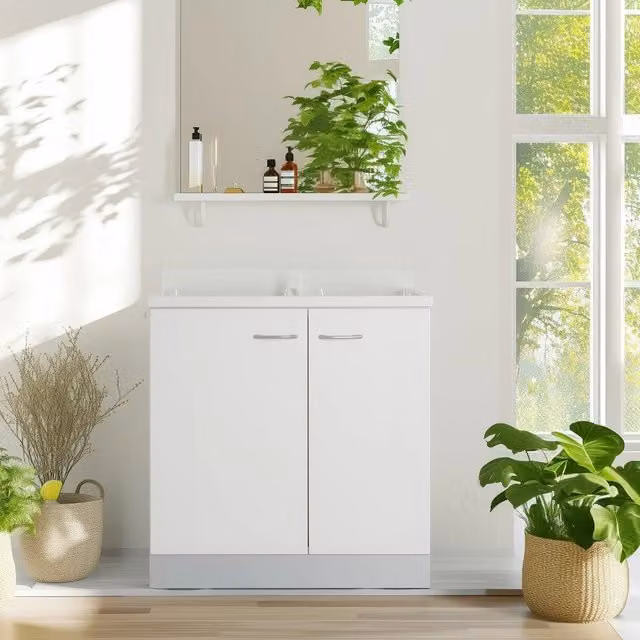 Mobile lavatoio 60x80 cm bianco con vasca in termoplastico, fondo salvagoccia e asse in termoplastico | Lavella