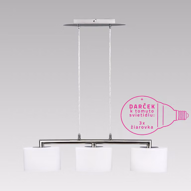 Lampada a sospensione MONZA 3xE14/40W, nichel satinato-cromo opalino L: 760, H: 1000, dimmerabile