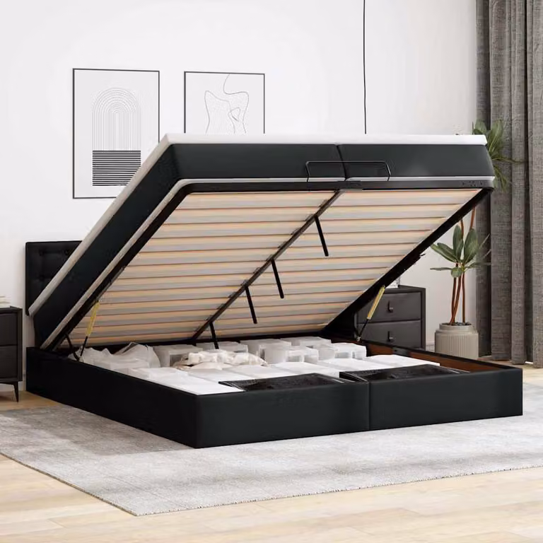 vidaXL Struttura Letto con Contenitore e Materasso in Similpelle Nero L/P/H: 200 x 200 x 28 cm