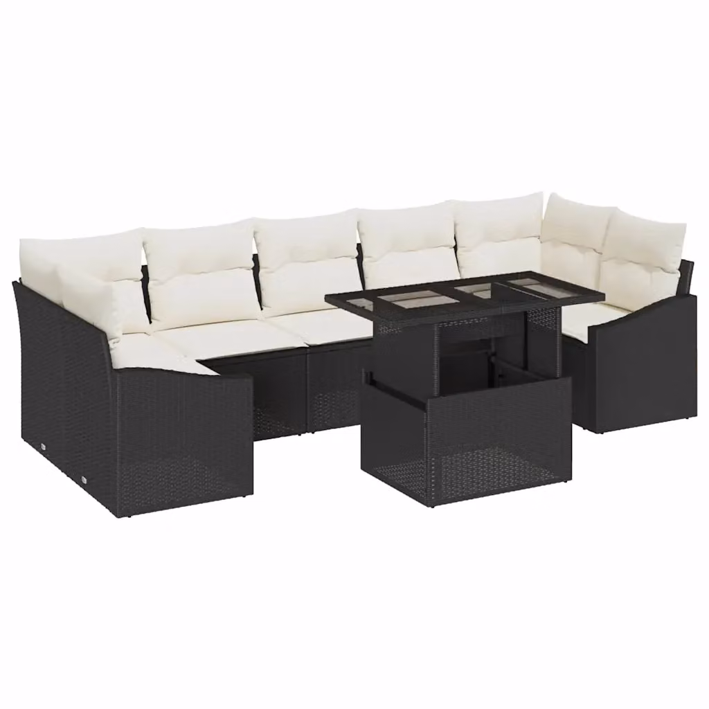Set Divano da Giardino vidaXL 8 Pezzi Moderno con Cuscini Nero e Beige in Polyrattan e Acciaio – 2